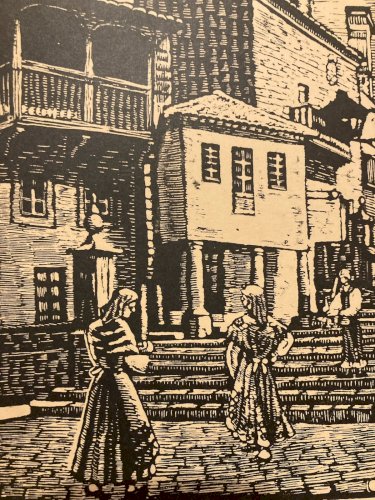 Gravure Sur Bois Papier Juan CASTELLS MARTI Galice Espagne Art Ancien XXe