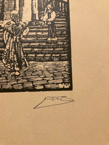 Gravure Sur Bois Papier Juan CASTELLS MARTI Galice Espagne Art Ancien XXe