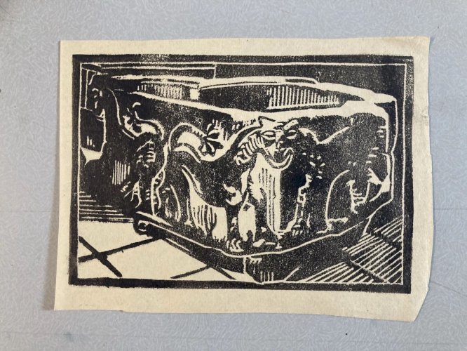 Gravure Sur Bois Sarcophage Moyen Âge Archéologie 1930 À Identifier Art