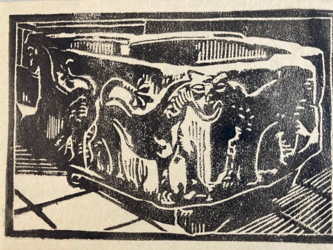 Gravure Sur Bois Sarcophage Moyen Âge Archéologie 1930 À Identifier Art