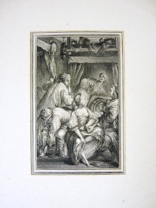 Copper engraving XVIII° vignette THE NEWBORN not signed, plate 8 x 11.5 cm