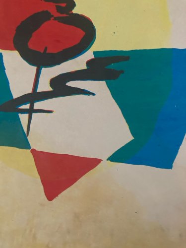 , gravure sur papier abstrait, abstraction à identifier Art  1980