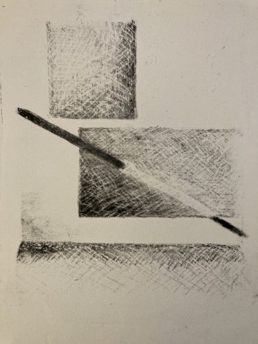 , gravure sur papier abstrait, abstraction à identifier Cube 1970 Art