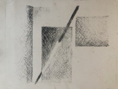 , gravure sur papier abstrait, abstraction à identifier Cube Art 1970