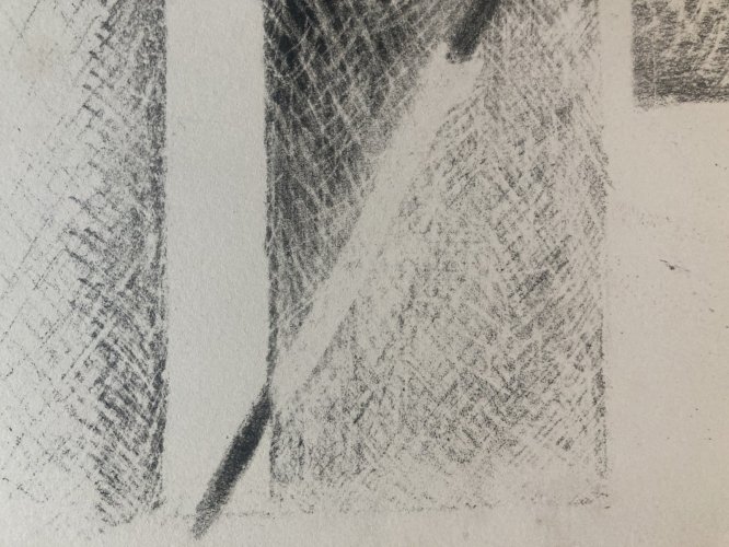 , gravure sur papier abstrait, abstraction à identifier Cube Art 1970