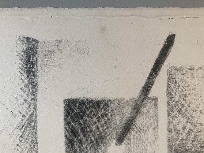 , gravure sur papier abstrait, abstraction à identifier Cube Art 1970