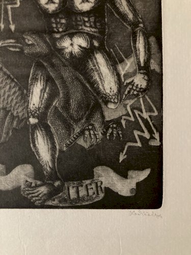 gravure Surréaliste Signé 1980 Surréalisme XXe Jupiter Zeus Leda Et Le Cygne