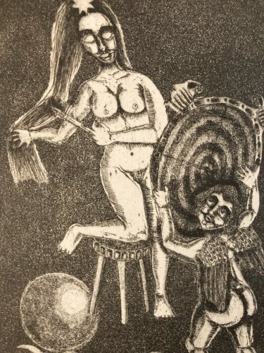 gravure Surréaliste Signé A Identifier 1980 Surréalisme XXe Femme Art