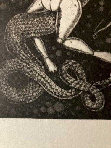 gravure Surréaliste Signé A Identifier 1980 Surréalisme XXe Lune Art