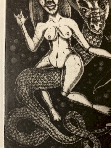 gravure Surréaliste Signé A Identifier 1980 Surréalisme XXe Lune Art