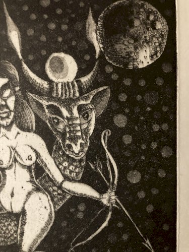 gravure Surréaliste Signé A Identifier 1980 Surréalisme XXe Lune Art