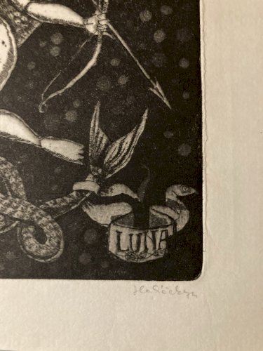 gravure Surréaliste Signé A Identifier 1980 Surréalisme XXe Lune Art
