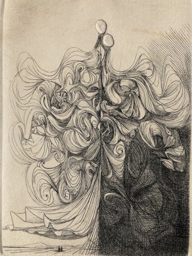 gravure Surréaliste Signé Arnulfo A Identifier 1980 Femme Cheveux Art