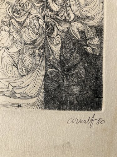 gravure Surréaliste Signé Arnulfo A Identifier 1980 Femme Cheveux Art