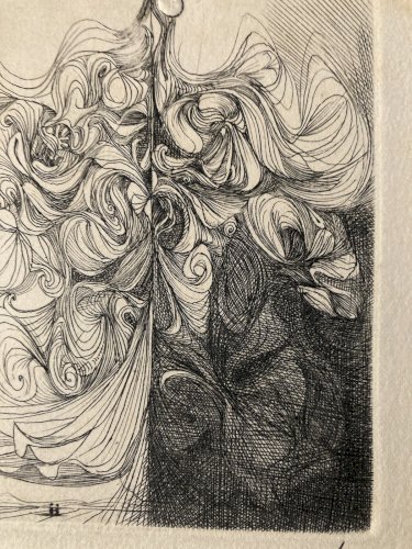 gravure Surréaliste Signé Arnulfo A Identifier 1980 Femme Cheveux Art
