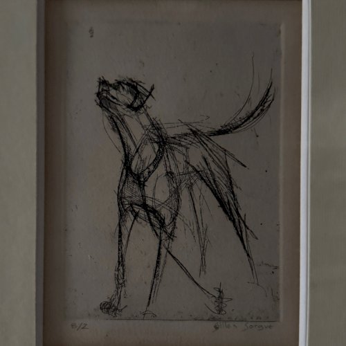 Gravure triptyque représentant un chien par Gilles Sorgue XXe A5718