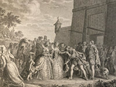 Gravure XIX 1810 Antique Henri IV Et Catherine De Médicis Estampe Ancien Dambrun