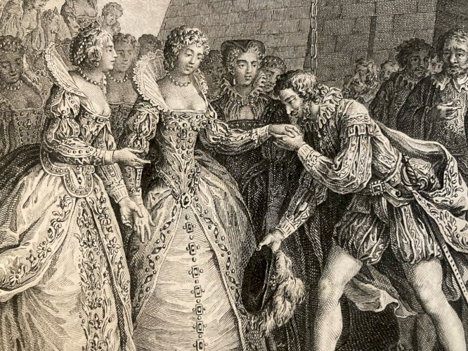 Gravure XIX 1810 Antique Henri IV Et Catherine De Médicis Estampe Ancien Dambrun