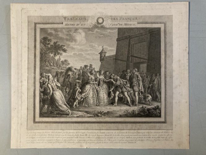 Gravure XIX 1810 Antique Henri IV Et Catherine De Médicis Estampe Ancien Dambrun