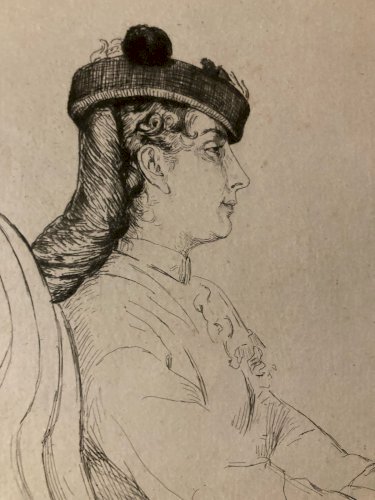 Gravure XIXe Estampe Ancien 1875 Femme Au Boléro Portrait Art Eau Forte Original