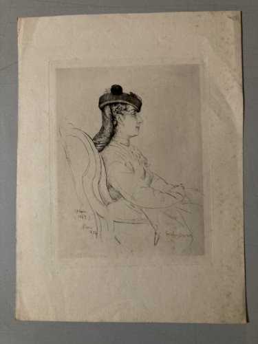Gravure XIXe Estampe Ancien 1875 Femme Au Boléro Portrait Art Eau Forte Original