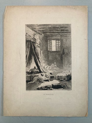 Gravure XIXe Fragonard Engraving Le Berceau Enfant Art Estampe Ancien Original