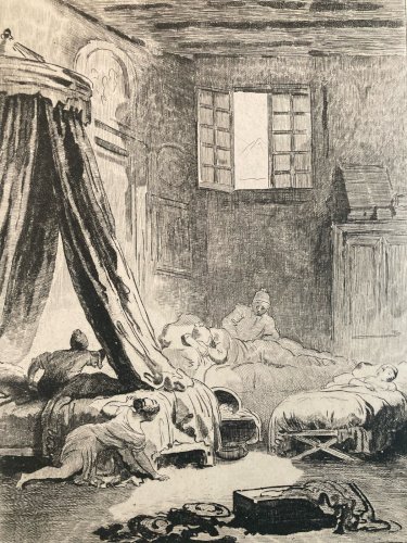 Gravure XIXe Fragonard Engraving Le Berceau Enfant Art Estampe Ancien Original