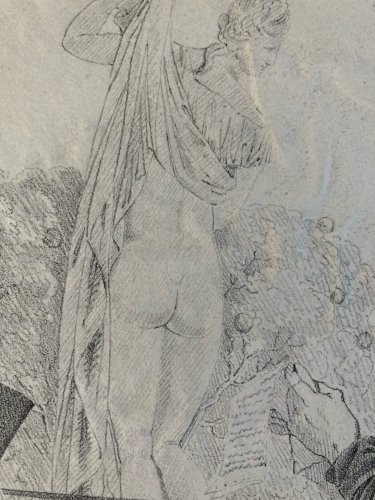 Gravure XIXe  Homme Discussion Statue a identifier Art Ancien