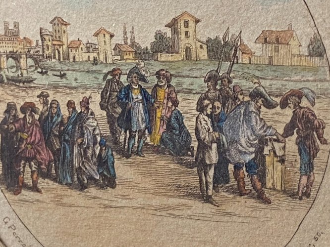 Gravure XIXe Paris en 1650 La Seine et Notre-Dame G. Schlumberger G. Perrelle