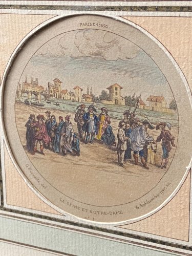Gravure XIXe Paris en 1650 La Seine et Notre-Dame G. Schlumberger G. Perrelle