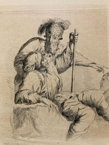 19th Century Engraving Three Characters to Identify Old Art Man Etching Drypoint