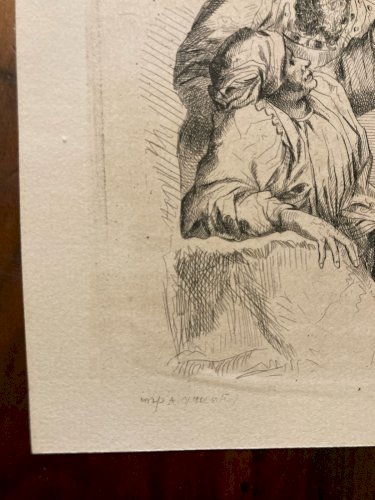 Gravure XIXe Trois Personnage A identifier Art Ancien Homme Estampe Pointe Sèche