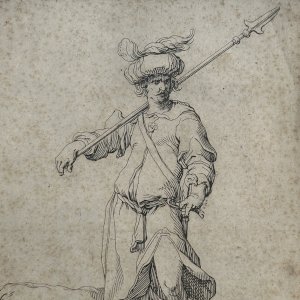 Gravure XVIe par Abraham Bloemaert (1564-1651) représentant un soldat L1039