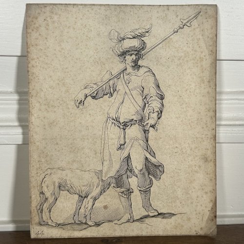 Gravure XVIe par Abraham Bloemaert (1564-1651) représentant un soldat L1039