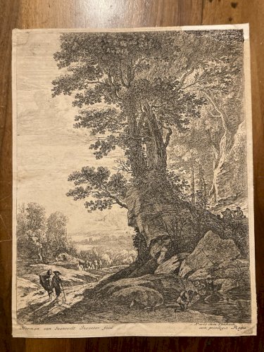 Gravure  XVIIe Herman van Swanevelt Groupe D Arbres Ancien 1630 Arbre Art
