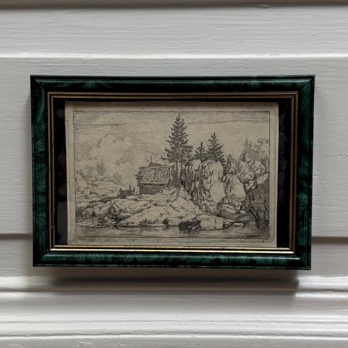 Gravure XVIIe Les Deux Pins près des Chaumières par Allart van Everdingen A5864