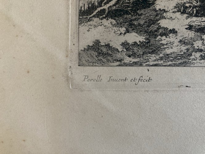 Gravure  XVIIe Nicolas PERELLE Ancien 1700 Art Estampe Paysage Hiver Bois Arbre