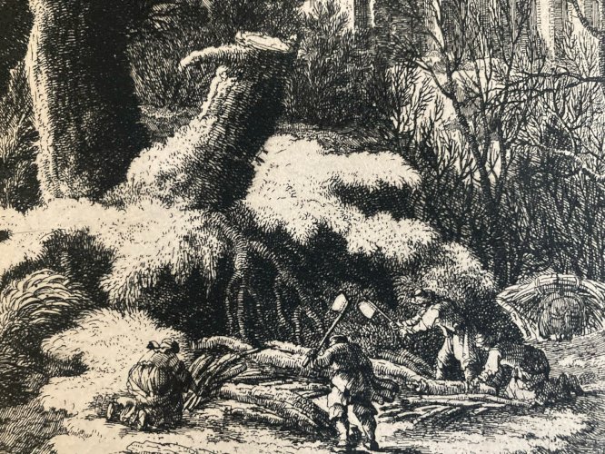 Gravure  XVIIe Nicolas PERELLE Ancien 1700 Art Estampe Paysage Hiver Bois Arbre