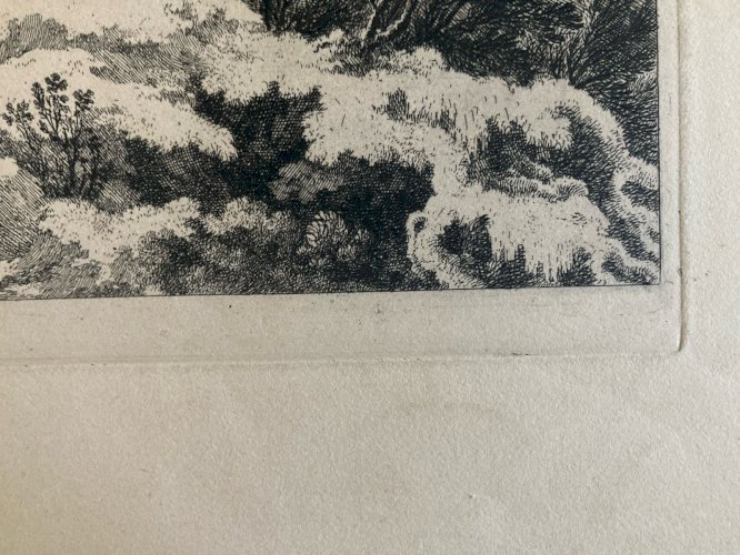 Gravure  XVIIe Nicolas PERELLE Ancien 1700 Art Estampe Paysage Hiver Bois Arbre