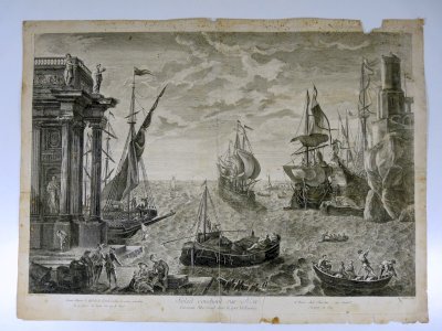 Engraving XVIII° MARINE burin on vergé after Claude Lorin DUTCH BOATS