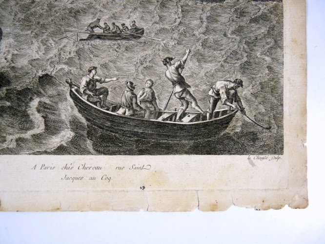 Gravure XVIII° MARINE burin sur vergé d'après Claude Lorin BATEAUX HOLLANDE