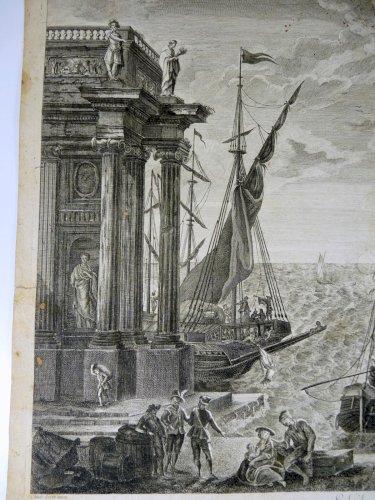 Gravure XVIII° MARINE burin sur vergé d'après Claude Lorin BATEAUX HOLLANDE