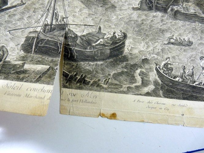 Gravure XVIII° MARINE burin sur vergé d'après Claude Lorin BATEAUX HOLLANDE