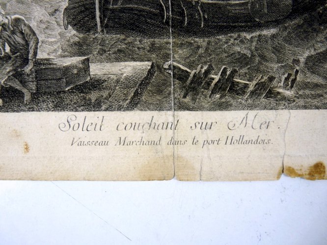 Gravure XVIII° MARINE burin sur vergé d'après Claude Lorin BATEAUX HOLLANDE