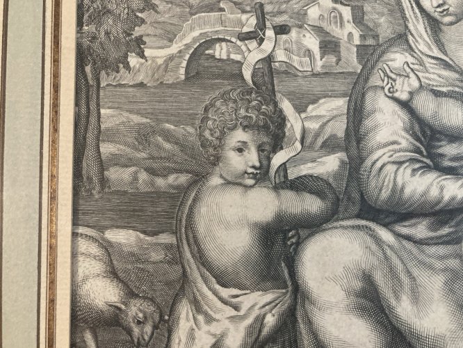 Gravure XVIII Sainte Vierge Marie  Jesus Christ Saint Jean Baptiste Etching Old