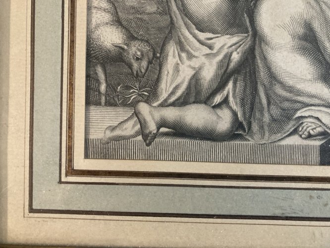 Gravure XVIII Sainte Vierge Marie  Jesus Christ Saint Jean Baptiste Etching Old