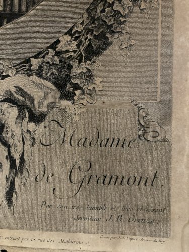 Gravure XVIIIE  Antique Femme Oiseau Mort Greuze Portrait Jean-Jacques Flipart