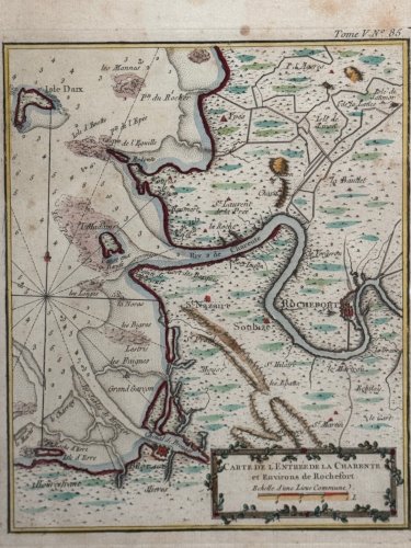 Gravure XVIIIe en couleur carte de l'Entrée de la Charente L9210