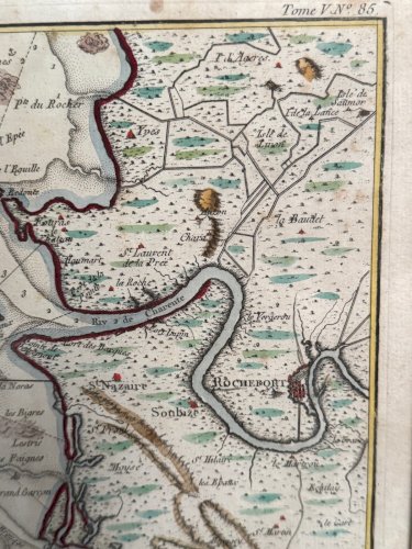Gravure XVIIIe en couleur carte de l'Entrée de la Charente L9210