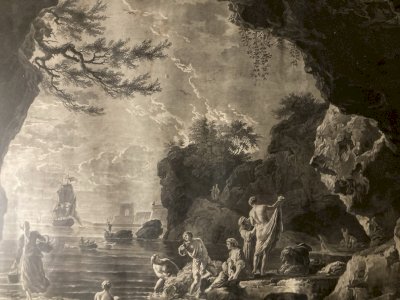 Engraving 18th Century THE BATHER 1762 JEAN JOSEPH BALECHOU CLAUDE JOSEPH VERNET Art